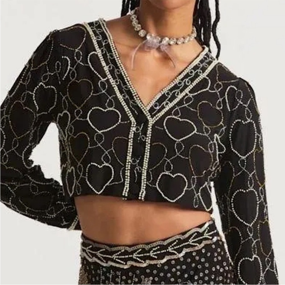 Black Heart Patterned Crop Cardigan